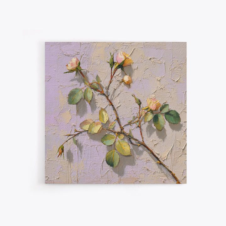 Wild Rose Branch Framed Canvas Print, Botanical Art, Sage Green Wall Art, Living Room Decor, Oil Painting, Botanic, BOT-1x1-70