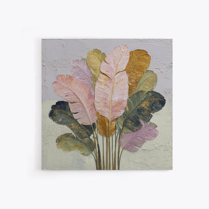Tropical Banana Leaf Painted Framed Canvas Print, Botanical Art, Printable Wall Art, Living Room Decor, Oil Painting, Botanic, BOT-1x1-8