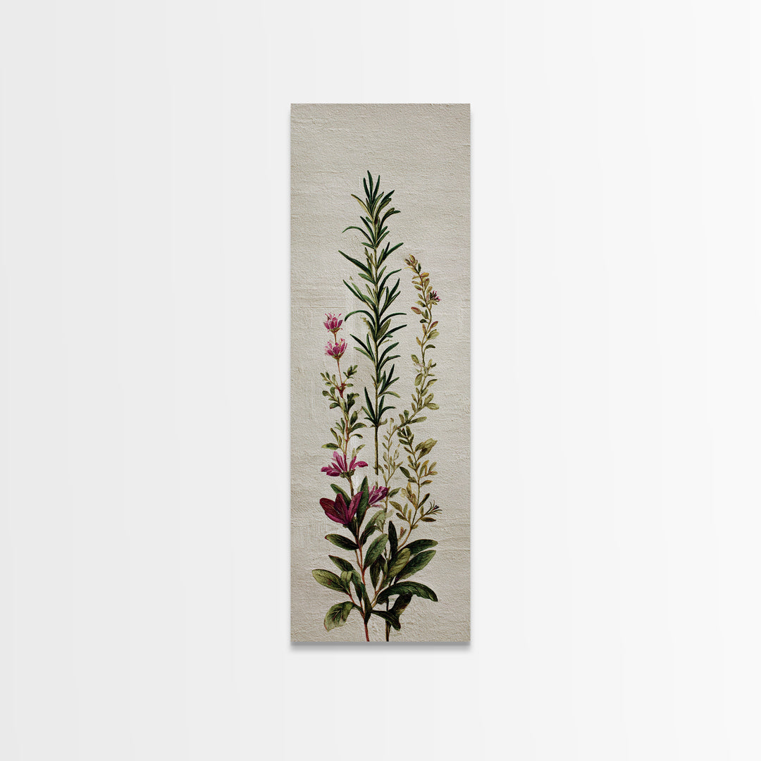 Herb Garden Watercolor Canvas Print, Botanical Art, Poster, Living Room Decor, Fine Art, Botanic, Art Nouveau, Framed Wall Art, BOT-1x3-17