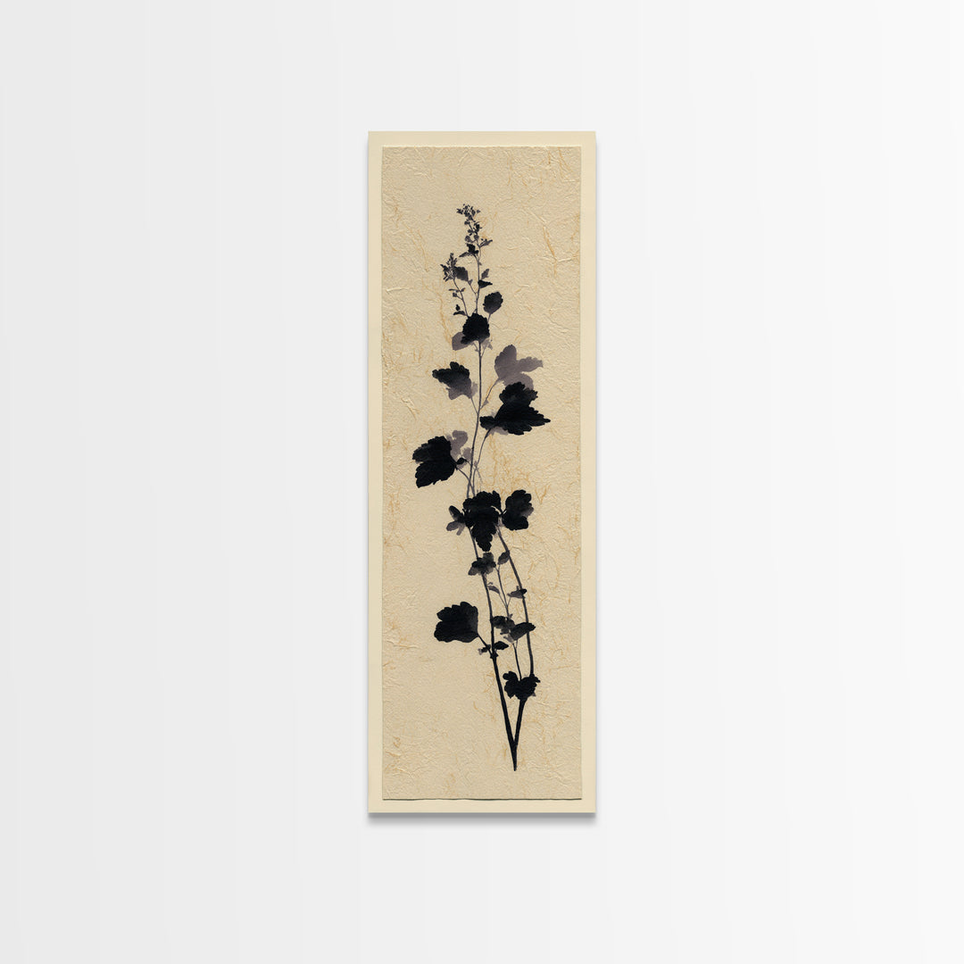 Black Ink Botanical Silhouette on Cream Paper Canvas Print, Botanical Art, Bedroom Decor, Living Room Decor, Oil Painting, BOT-1x3-33