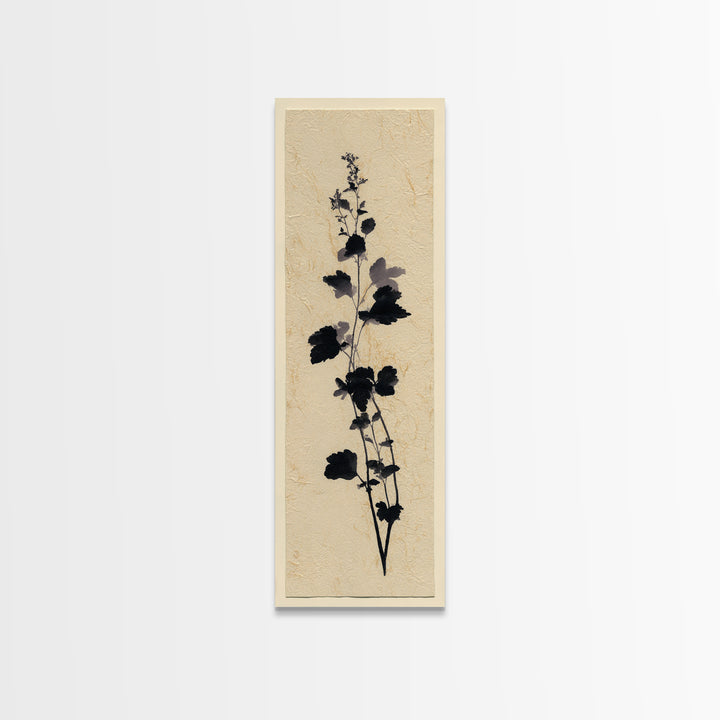 Black Ink Botanical Silhouette on Cream Paper Canvas Print, Botanical Art, Bedroom Decor, Living Room Decor, Oil Painting, BOT-1x3-33