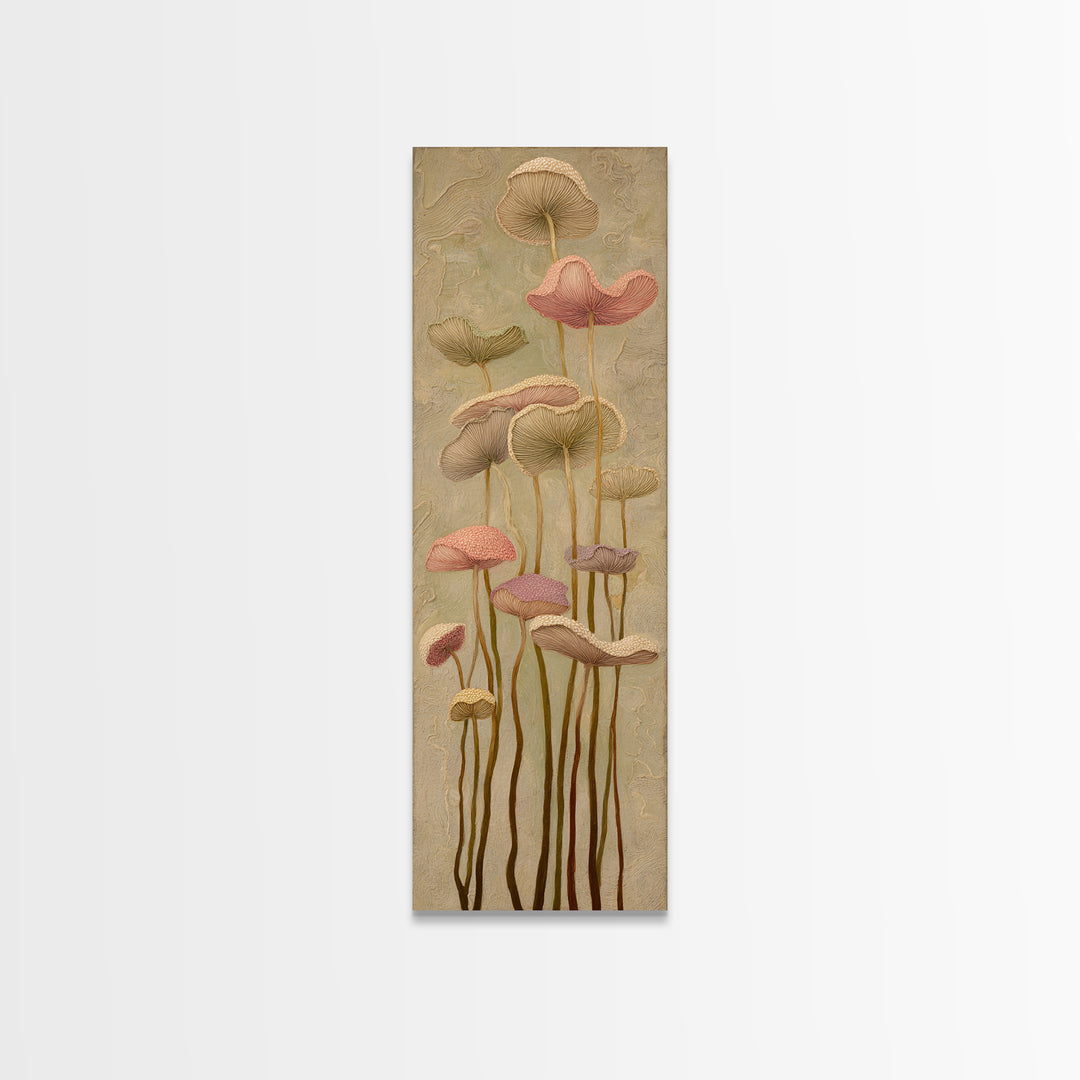 Mushrooms and Moss Botanical Field Study Framed Canvas Print, Botanical Art, Wall Art, Living Room Decor, Watercolor Art, BOT-1x3-69