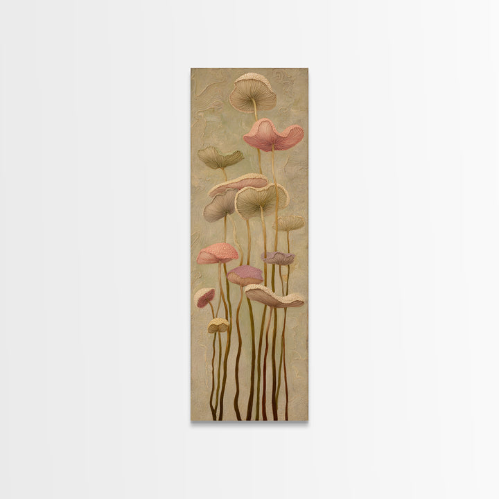 Mushrooms and Moss Botanical Field Study Framed Canvas Print, Botanical Art, Wall Art, Living Room Decor, Watercolor Art, BOT-1x3-69