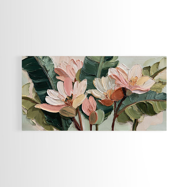 Tropical Banana Leaf Painted Framed Canvas Print, Botanical Art, Whimsical Decor, Living Room Decor, Oil Painting, Botanic, BOT-2x1-100