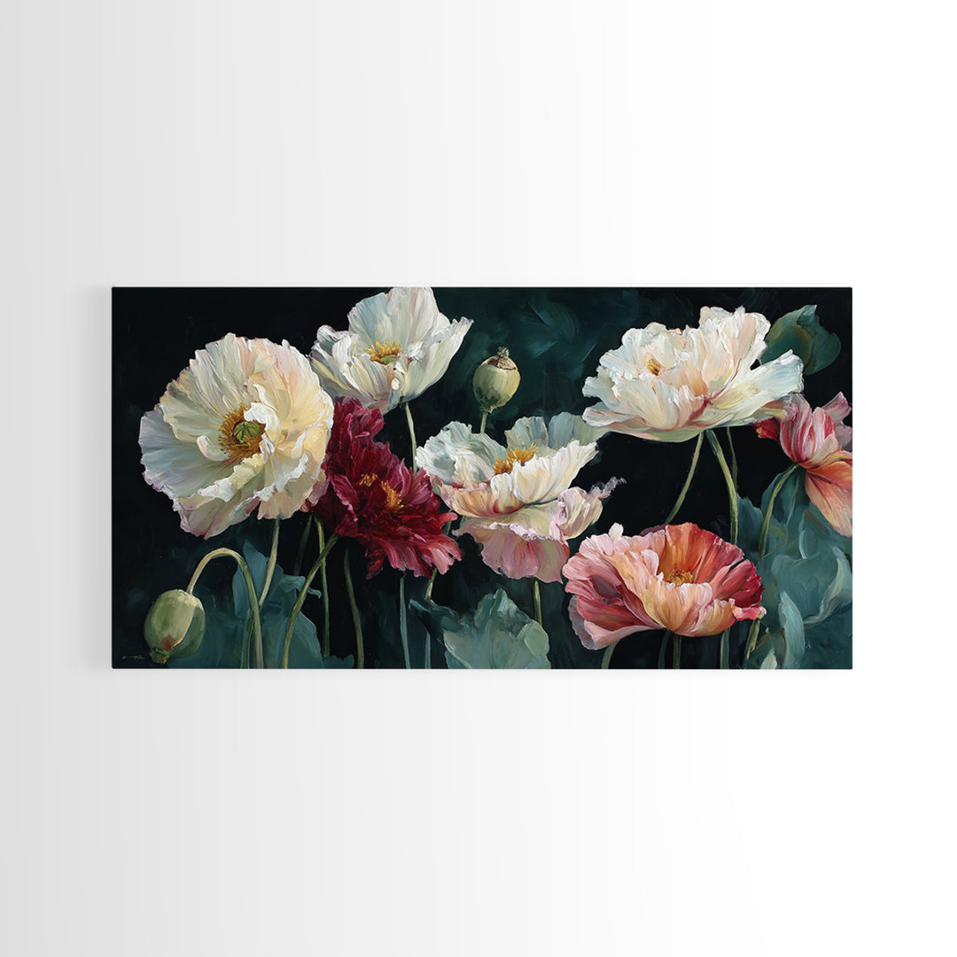 Poppy Field Botanical Study Framed Canvas Print, Botanical Art, Print, Living Room Decor, Watercolor Art, Botanic, BOT-2x1-13