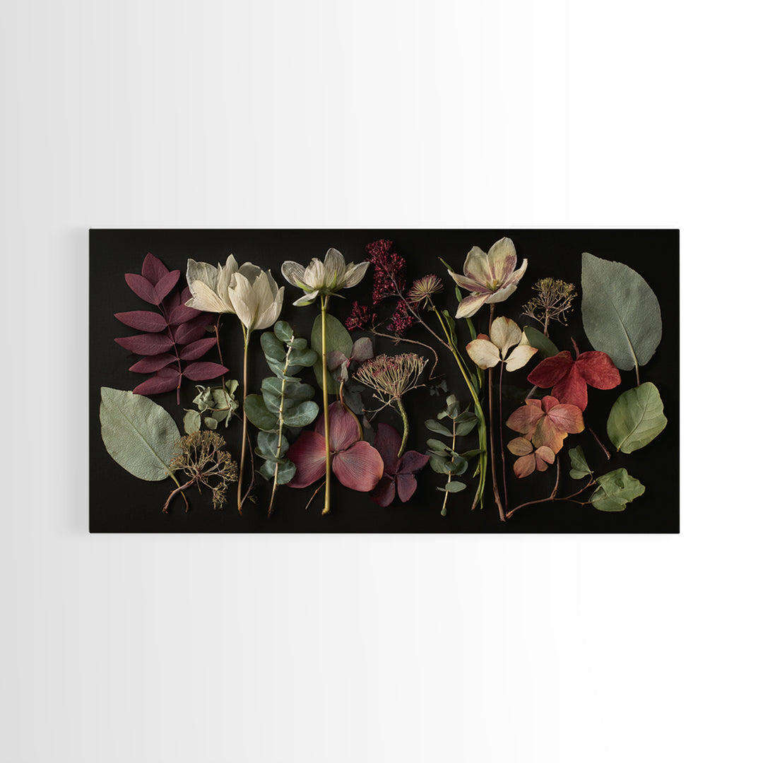 Autumn Leaves Specimen Collection Framed Canvas Print, Botanical Art, Fine Art Print, Living Room Decor, Watercolor Art, BOT-2x1-16