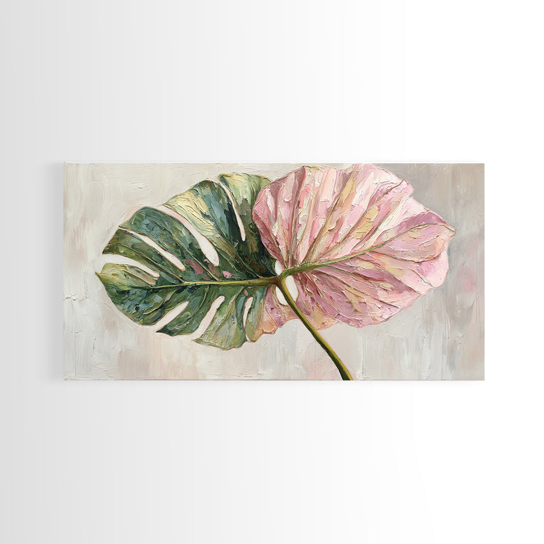 Oversized Monstera Leaf Canvas Print, Botanical Art, Textured Painting, Living Room Decor, Fine Art, Botanic, Wall Art Prints, BOT-2x1-22
