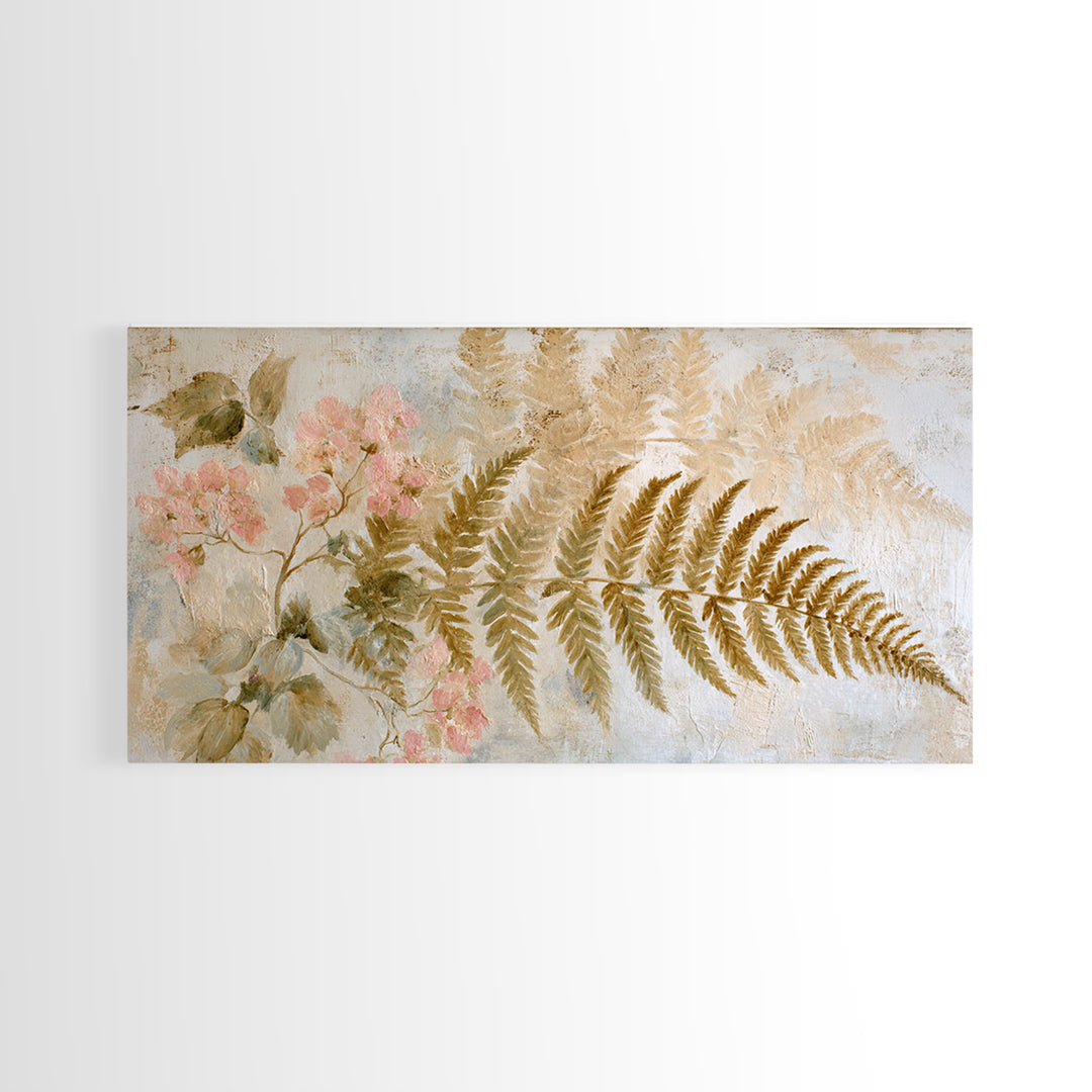 Fern Shadow Pattern on Plaster Surface Framed Canvas Print, Botanical Art, Living Room Decor, Oil Painting, Botanic, BOT-2x1-43