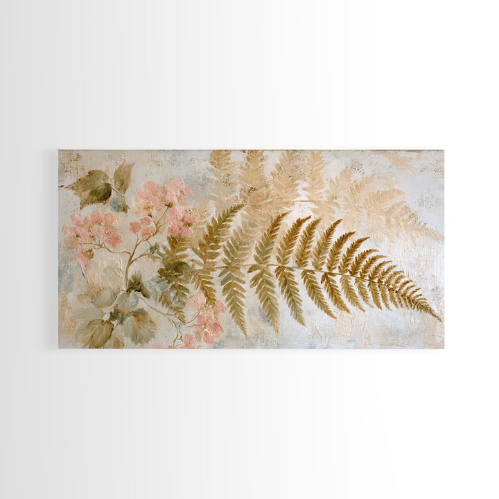 Fern Shadow Pattern on Plaster Surface Framed Canvas Print, Botanical Art, Living Room Decor, Oil Painting, Botanic, BOT-2x1-43