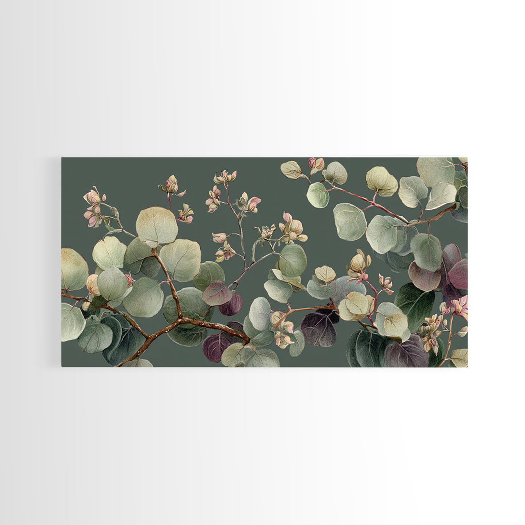 Eucalyptus Stems in Soft Sage Tones Framed Canvas Print, Botanical Art, Print, Living Room Decor, Watercolor Art, Botanic, BOT-2x1-7