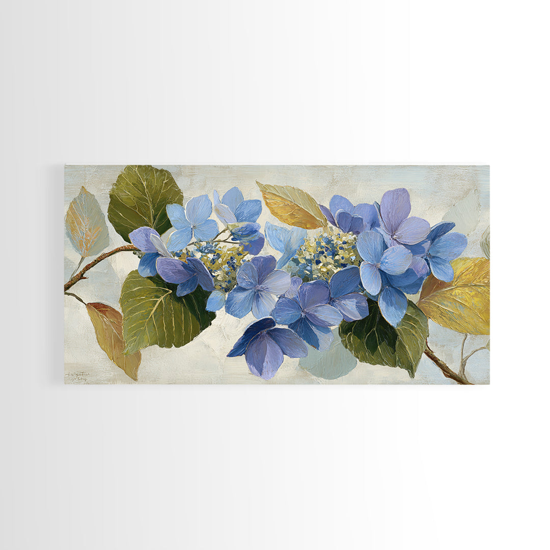 Blue Hydrangea Cluster Framed Canvas Print, Botanical Art, Art Print, Living Room Decor, Fine Art, Botanic, Digital Print, BOT-2x1-86