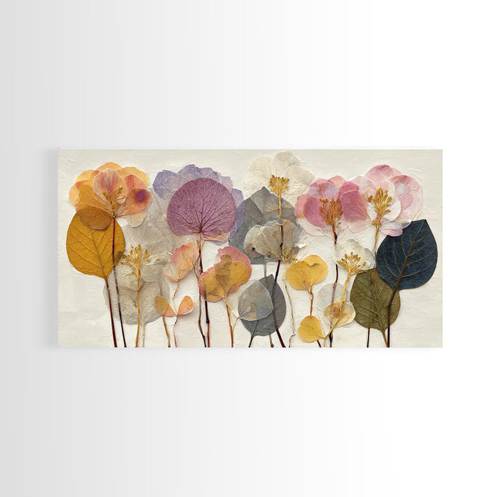Pressed Flower Collage Framed Canvas Print, Botanical Art, Living Room Decor, Botanic, Fine Art Print, Statement Artwork, BOT-2x1-96