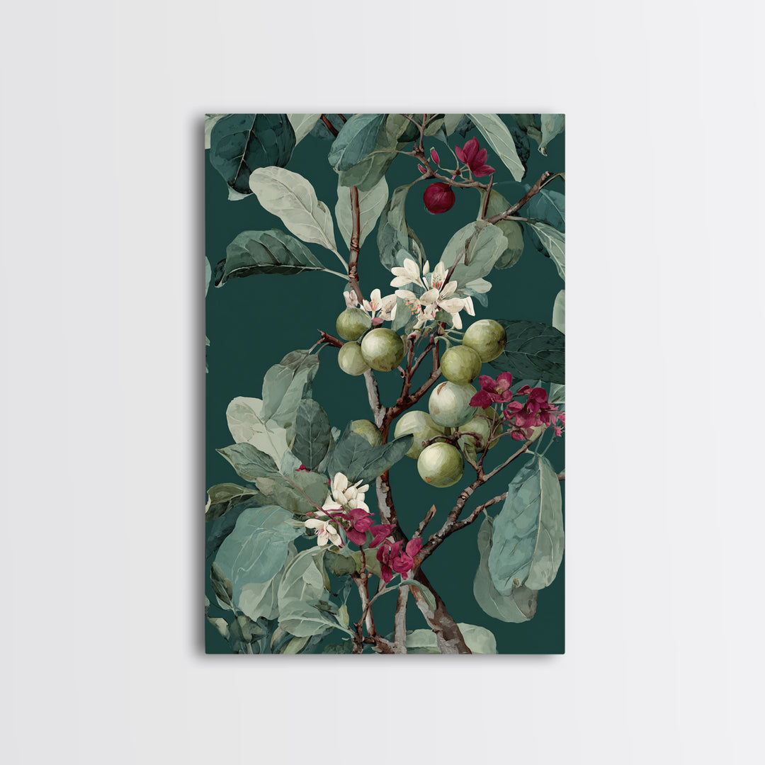 Fig Branch with Fruit and Broad Leaves Canvas Print, Botanical Art, Art Print, Living Room Decor, Fine Art, Botanic, BOT-2x3-23