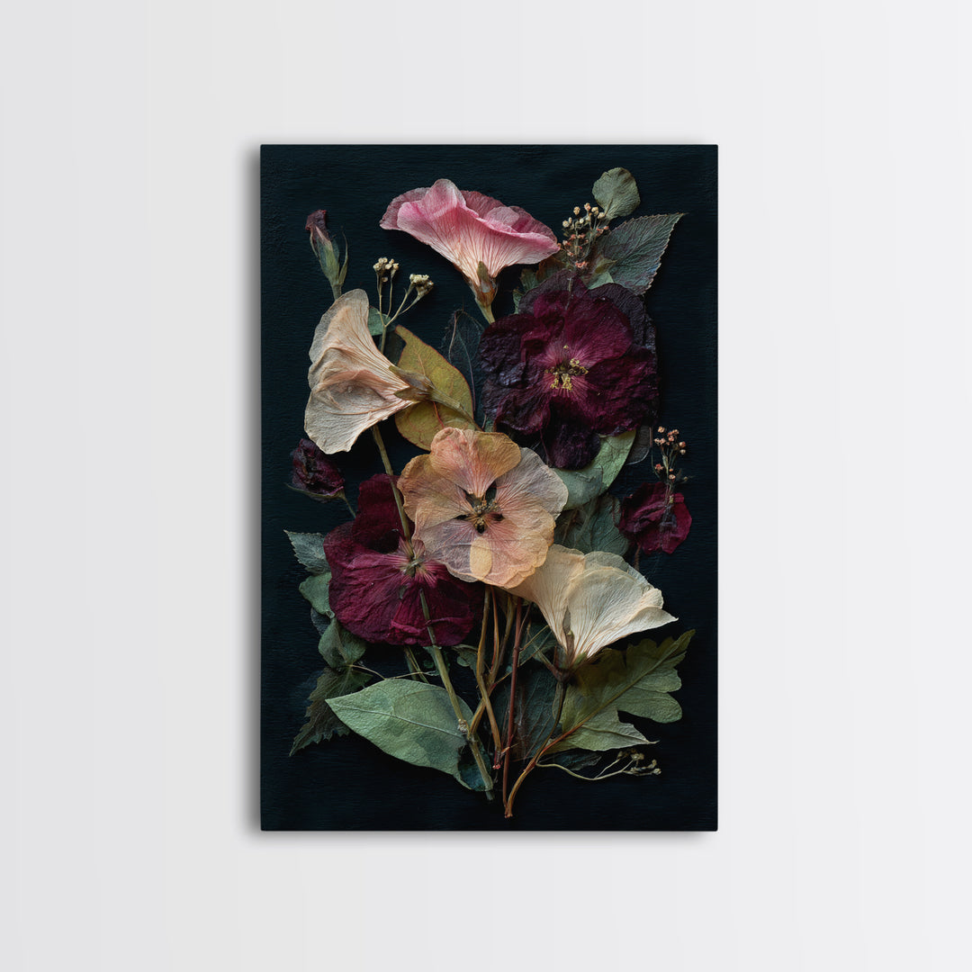Pressed Flower Collage Framed Canvas Print, Botanical Art, Living Room Wall Art, Living Room Decor, Fine Art, Botanic, BOT-2x3-36