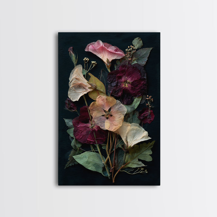 Pressed Flower Collage Framed Canvas Print, Botanical Art, Living Room Wall Art, Living Room Decor, Fine Art, Botanic, BOT-2x3-36