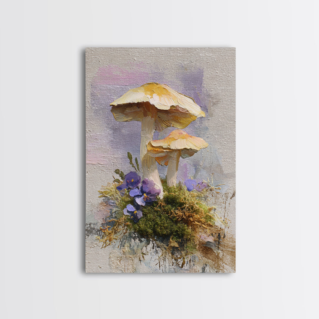 Mushrooms and Moss Botanical Field Study Canvas Print, Botanical Art, Bedroom Decor, Living Room Decor, Oil Painting, Botanic, BOT-2x3-65