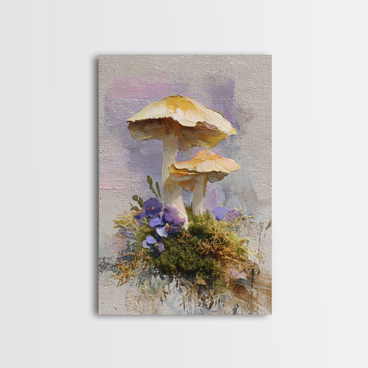 Mushrooms and Moss Botanical Field Study Canvas Print, Botanical Art, Bedroom Decor, Living Room Decor, Oil Painting, Botanic, BOT-2x3-65