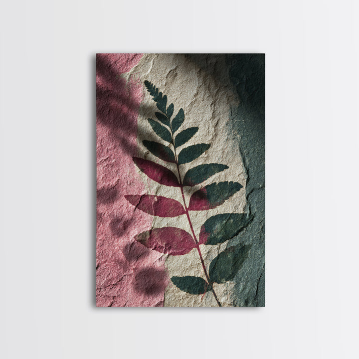 Fern Shadow Pattern on Plaster Surface Canvas Print, Botanical Art, Fine Art Print, Living Room Decor, Watercolor Art, Botanic, BOT-2x3-7