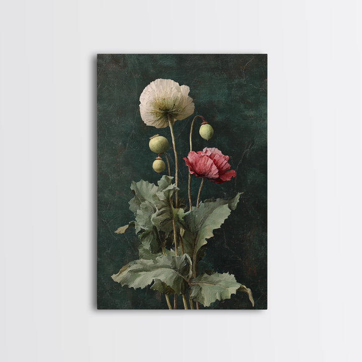 Poppy Field Botanical Study Framed Canvas Print, Botanical Art, Printable Art, Living Room Decor, Watercolor Art, Botanic, BOT-2x3-73