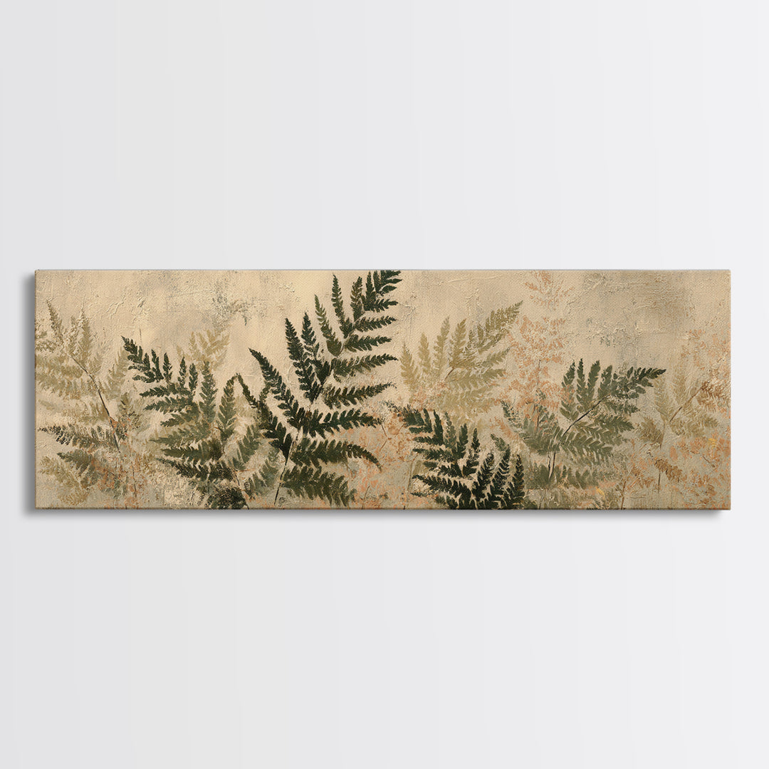 Fern Shadow Pattern on Plaster Surface Framed Canvas Print, Botanical Art, Gallery Decor, Living Room Decor, Fine Art, Botanic, BOT-3x1-15
