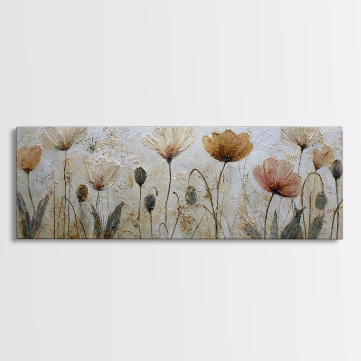 Poppy Field Botanical Study Canvas Print, Botanical Art, Whimsical Decor, Living Room Decor, Oil Painting, Botanic, BOT-3x1-33