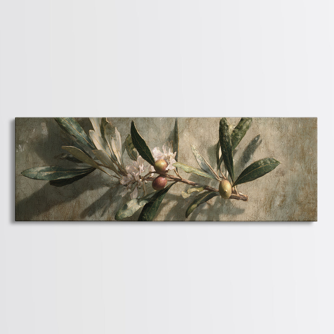 Single Olive Branch Framed Canvas Print, Botanical Art, Digital Art, Living Room Decor, Fine Art, Botanic, Printable Art, BOT-3x1-47