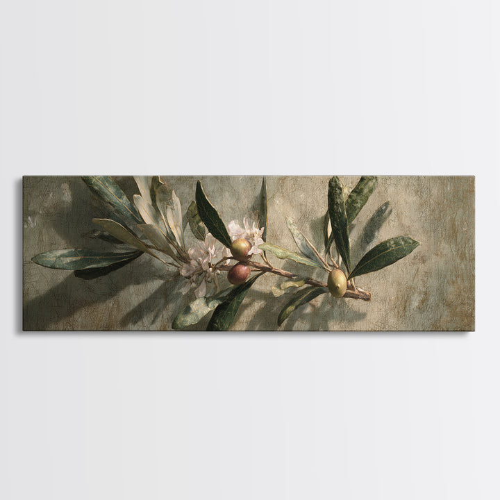 Single Olive Branch Framed Canvas Print, Botanical Art, Digital Art, Living Room Decor, Fine Art, Botanic, Printable Art, BOT-3x1-47