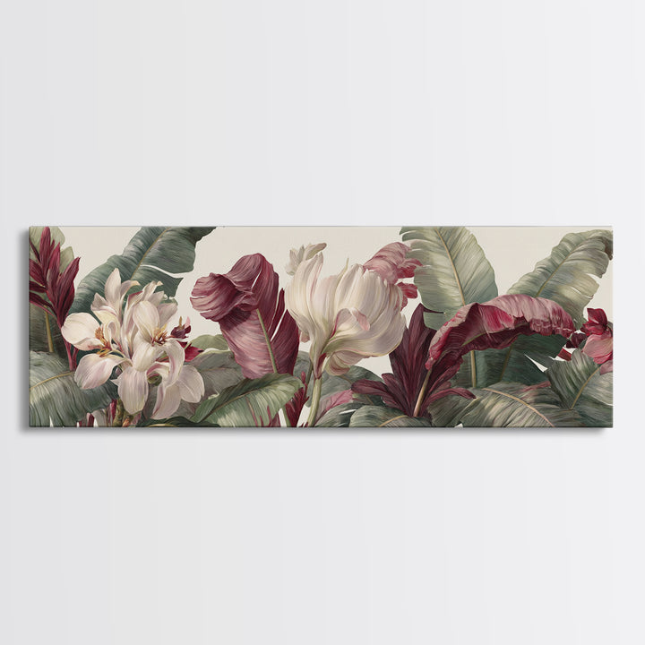 Tropical Banana Leaf Painted Canvas Print, Botanical Art, Textured Painting, Living Room Decor, Fine Art, Botanic, BOT-3x1-48