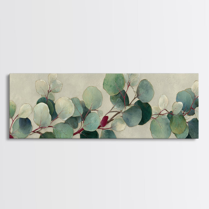Eucalyptus Stems in Soft Sage Tones Framed Canvas Print, Botanical Art, Living Room Decor, Oil Painting, Botanic, BOT-3x1-51