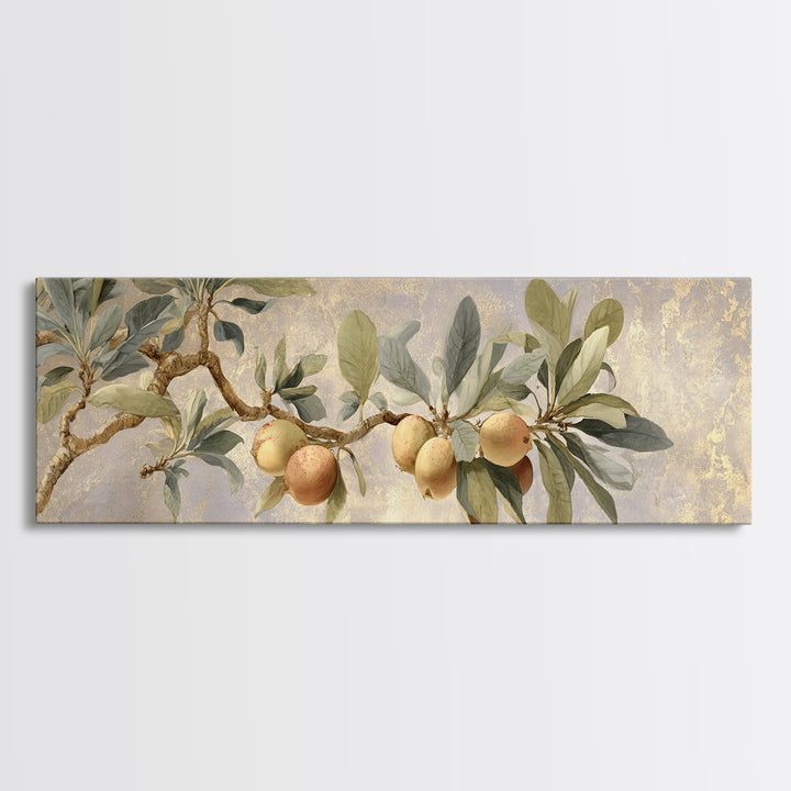 Fig Branch with Fruit and Broad Leaves Framed Canvas Print, Botanical Art, Art, Living Room Decor, Oil Painting, Botanic, BOT-3x1-55