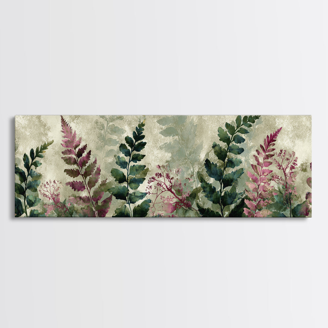 Fern Shadow Pattern on Plaster Surface Framed Canvas Print, Botanical Art, Living Room Decor, Watercolor Art, Botanic, BOT-3x1-63