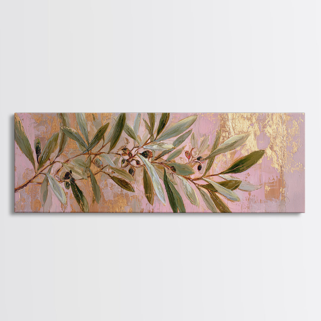 Single Olive Branch Canvas Print, Botanical Art, Digital Wall Art, Living Room Decor, Oil Painting, Botanic, BOT-3x1-71
