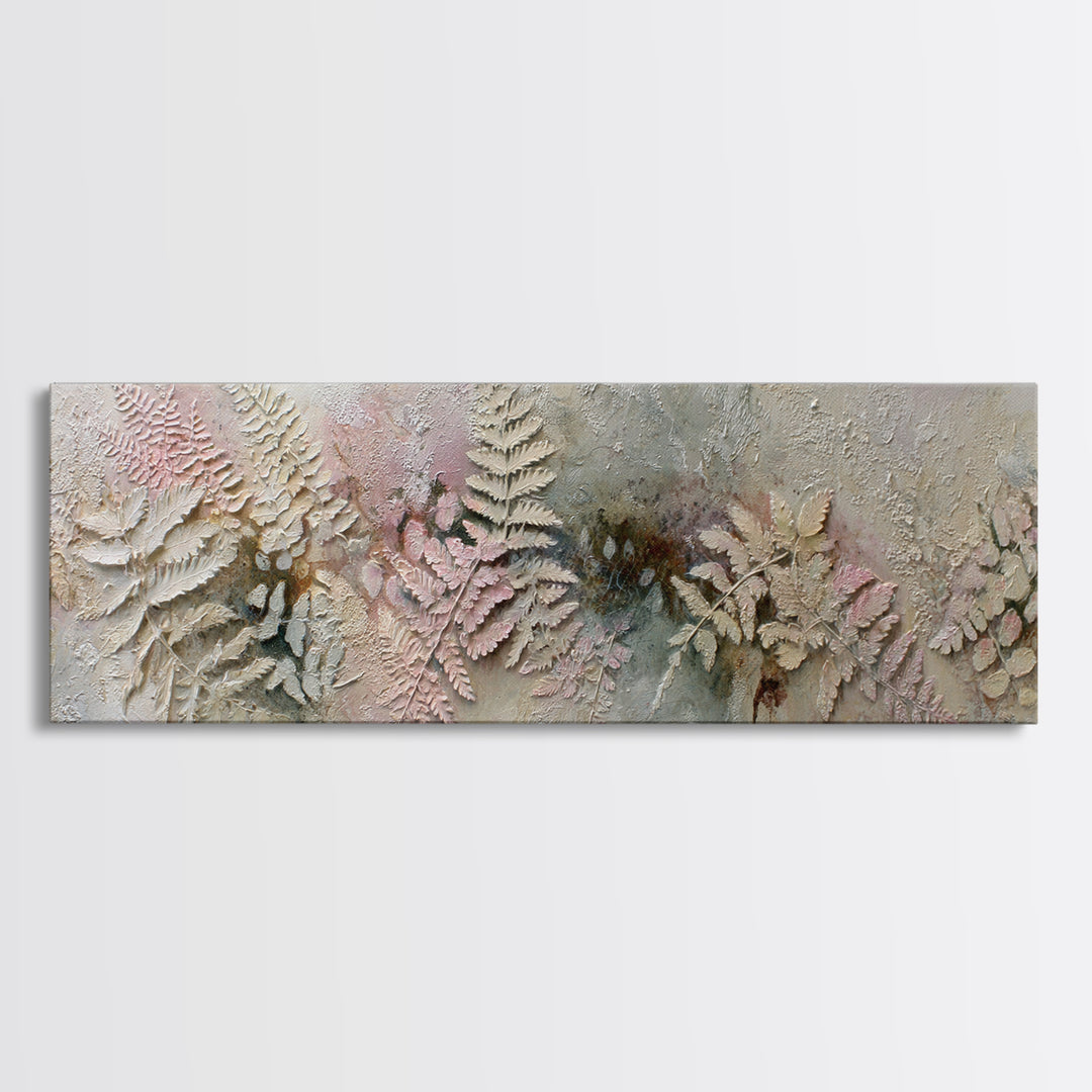 Fern Shadow Pattern on Plaster Surface Framed Canvas Print, Botanical Art, Home Gift, Living Room Decor, Fine Art, Botanic, BOT-3x1-87