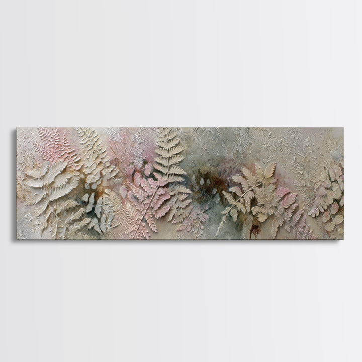 Fern Shadow Pattern on Plaster Surface Framed Canvas Print, Botanical Art, Home Gift, Living Room Decor, Fine Art, Botanic, BOT-3x1-87