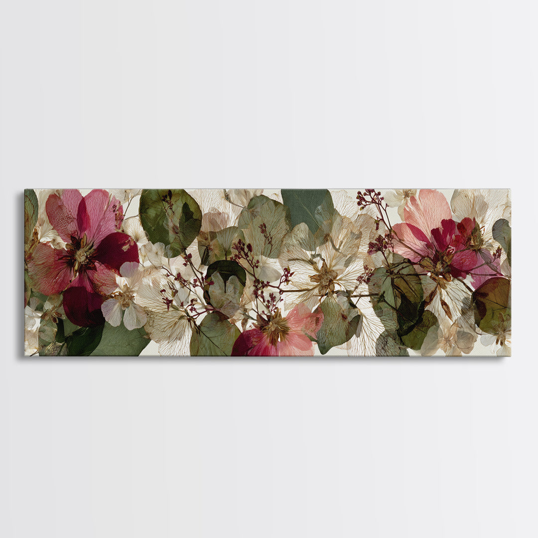 Pressed Flower Collage Canvas Print, Botanical Art, Digital Art, Living Room Decor, Fine Art, Botanic, Printable Art, BOT-3x1-92
