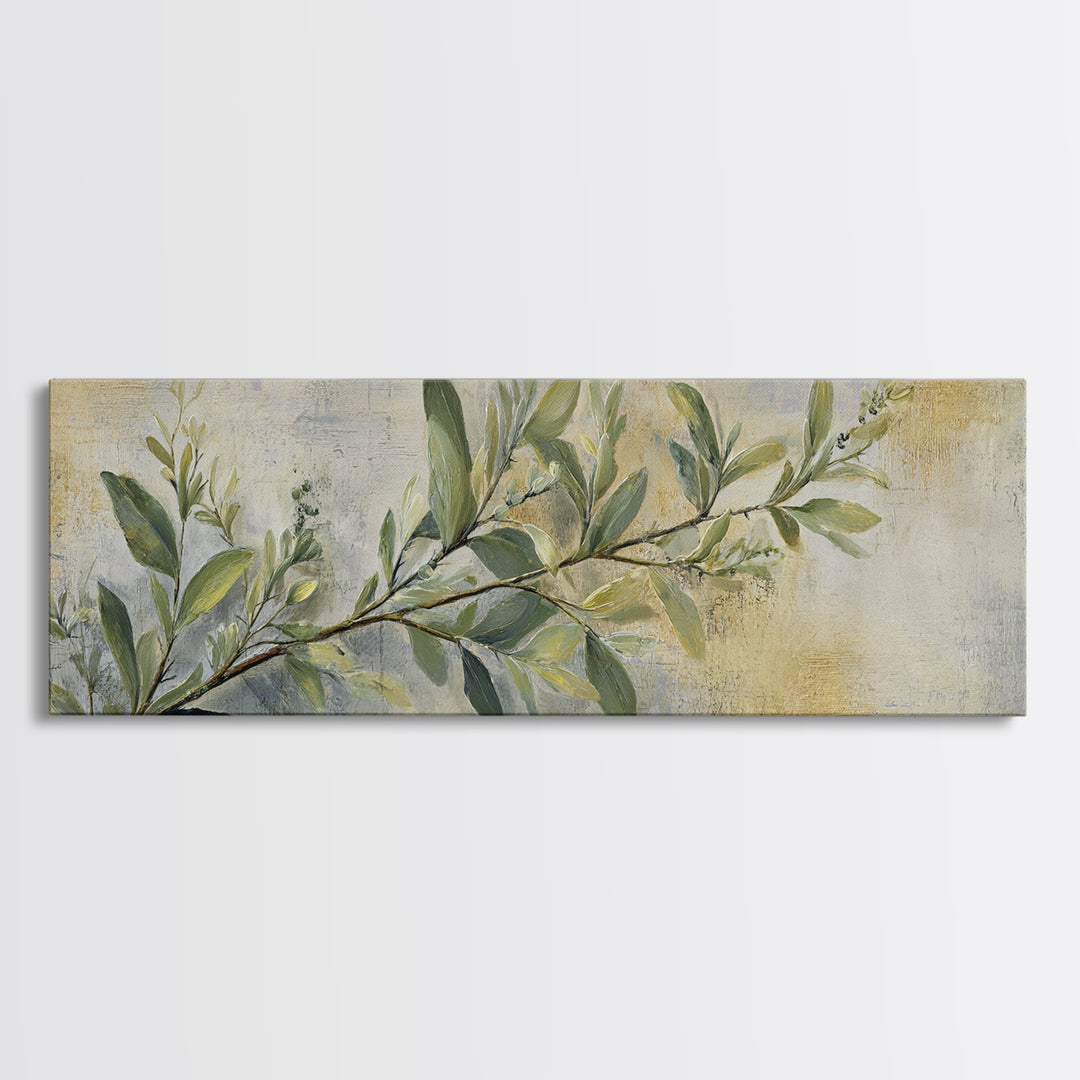 Eucalyptus Stems in Soft Sage Tones Framed Canvas Print, Botanical Art, Living Room Decor, Oil Painting, Botanic, BOT-3x1-99