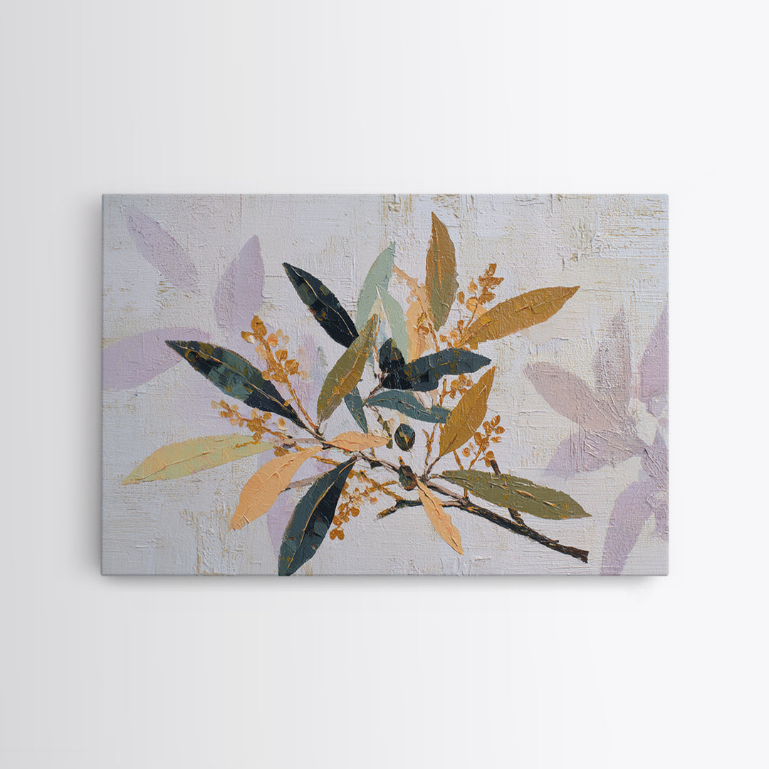 Single Olive Branch Framed Canvas Print, Botanical Art, Digital Art, Living Room Decor, Fine Art, Botanic, Printable Art, BOT-3x2-59