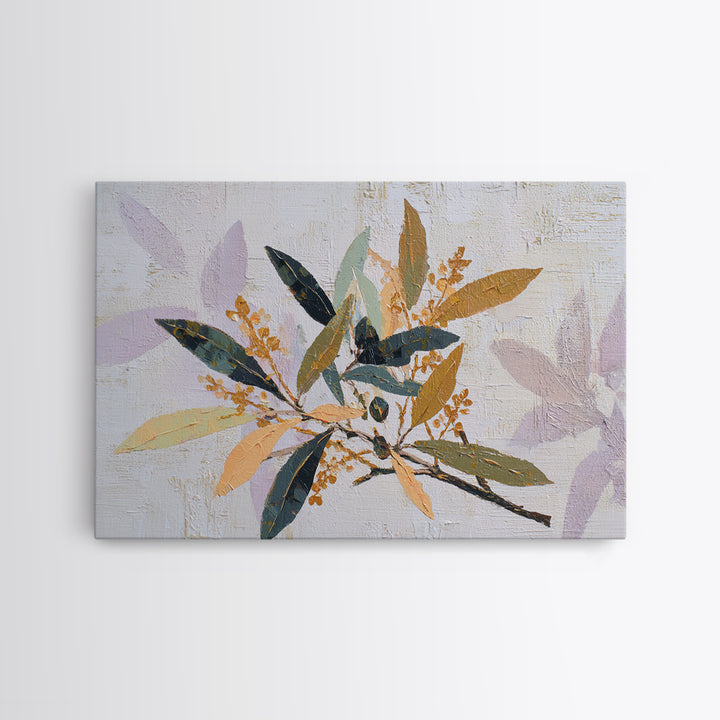 Single Olive Branch Framed Canvas Print, Botanical Art, Digital Art, Living Room Decor, Fine Art, Botanic, Printable Art, BOT-3x2-59