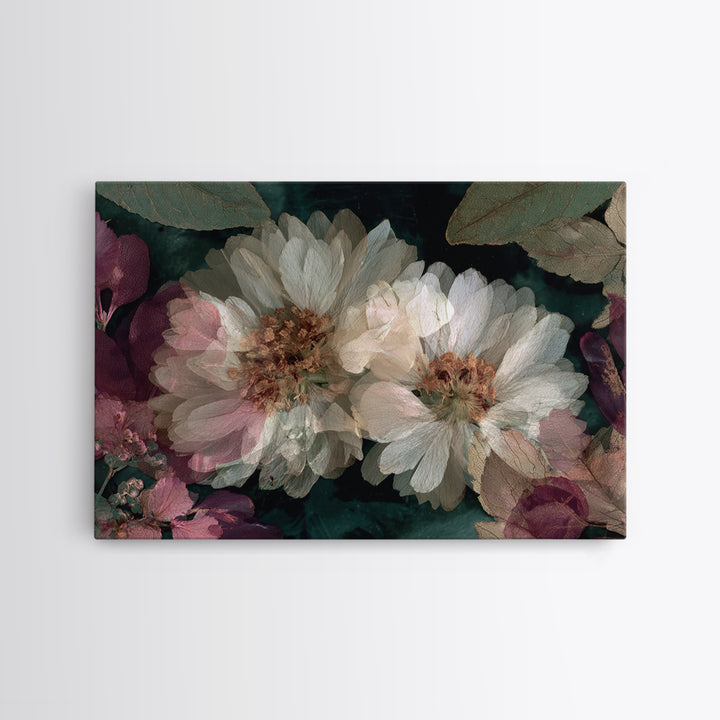 Pressed Flower Collage Framed Canvas Print, Botanical Art, Living Room Decor, Botanic, Fine Art Print, Statement Artwork, BOT-3x2-8