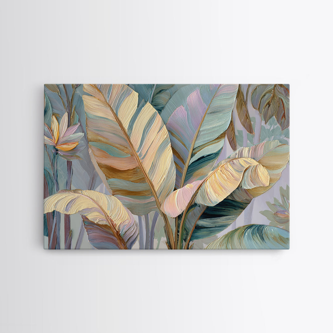 Tropical Banana Leaf Painted Canvas Print, Botanical Art, Poster, Living Room Decor, Botanic, Art Nouveau, Framed Wall Art, BOT-3x2-84