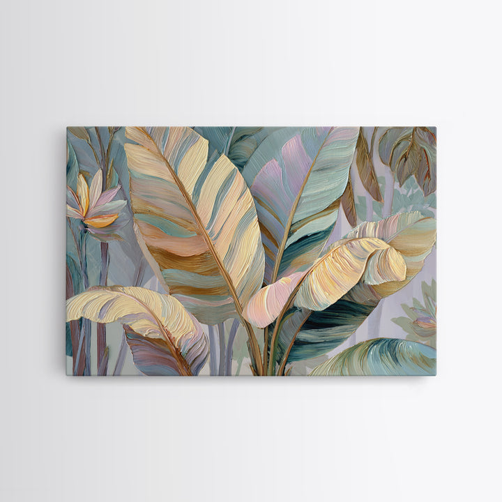 Tropical Banana Leaf Painted Canvas Print, Botanical Art, Poster, Living Room Decor, Botanic, Art Nouveau, Framed Wall Art, BOT-3x2-84