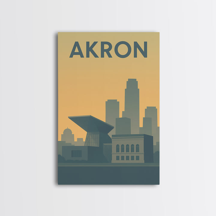 Akron Ohio Travel Poster, Canvas Print, Minimalist Retro Wall Art, Akron Wall Art, Vintage Travel Art, Travel Poster Art, City Illustration