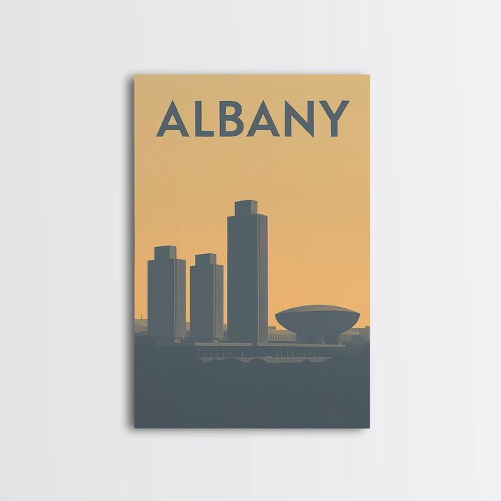Albany New York Travel Poster, Framed Canvas Print, Sunset Skyline Wall Art, Albany Poster Print, Retro Travel Print, Living Room Wall Art