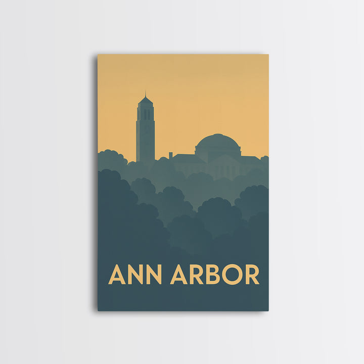 Ann Arbor Michigan Travel Poster, Canvas Print, Minimalist Retro Wall Art, Ann Arbor Travel Art, Travel Art Print, Living Room Wall Art