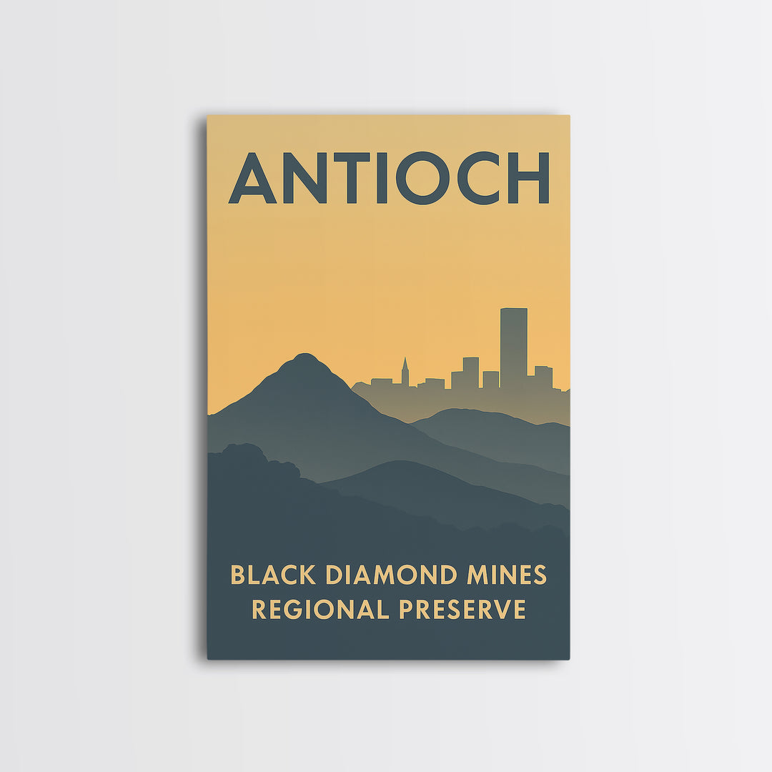Antioch Travel Poster, Framed Canvas Print, Sunset Skyline Wall Art, Antioch City Art, Living Room Wall Art, Watercolor Skyline