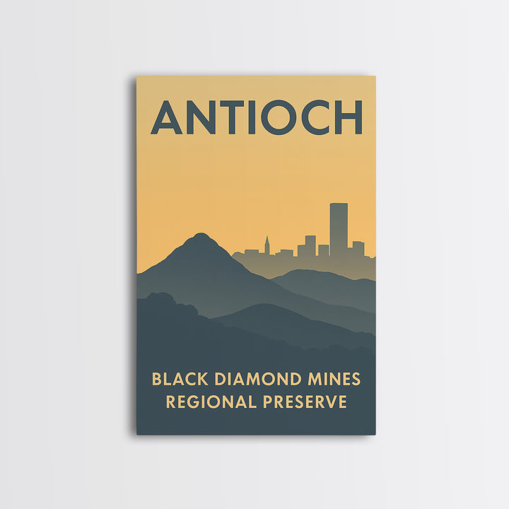 Antioch Travel Poster, Framed Canvas Print, Sunset Skyline Wall Art, Antioch City Art, Living Room Wall Art, Watercolor Skyline