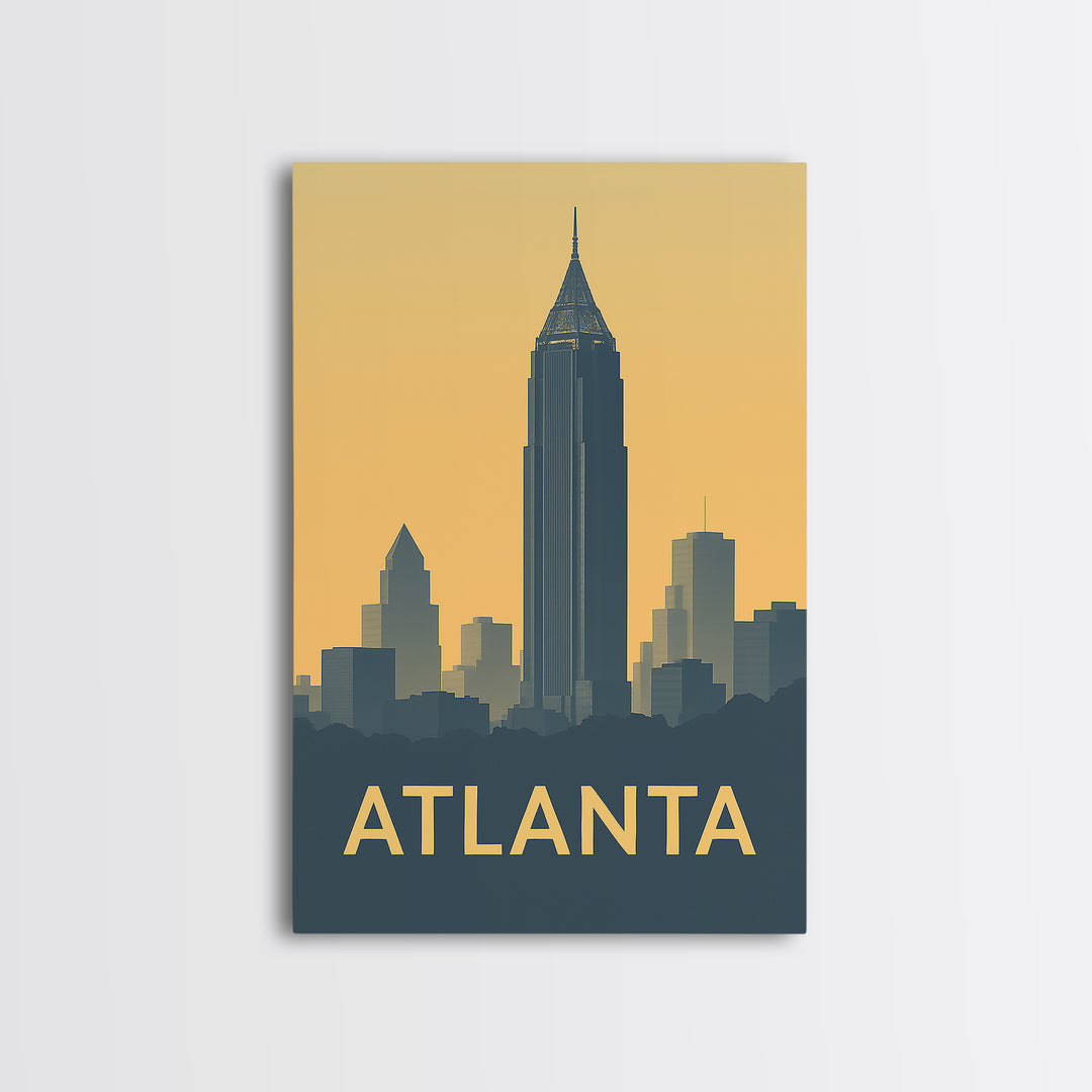 Atlanta Georgia Travel Poster, Framed Canvas Print, Vintage City Poster Art, Atlanta Art Print, Mid Century Wall Art, Vintage Travel Art