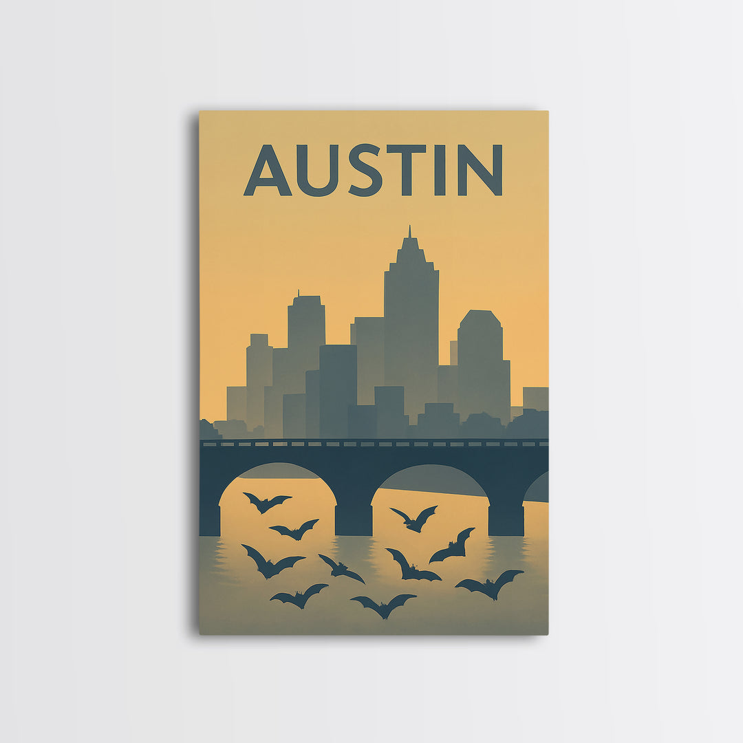 Austin Texas Travel Poster, Canvas Print, Mid Century Travel Art, Austin Travel Art, Eclectic Wall Decor, Gift For Travelers, Wall Art