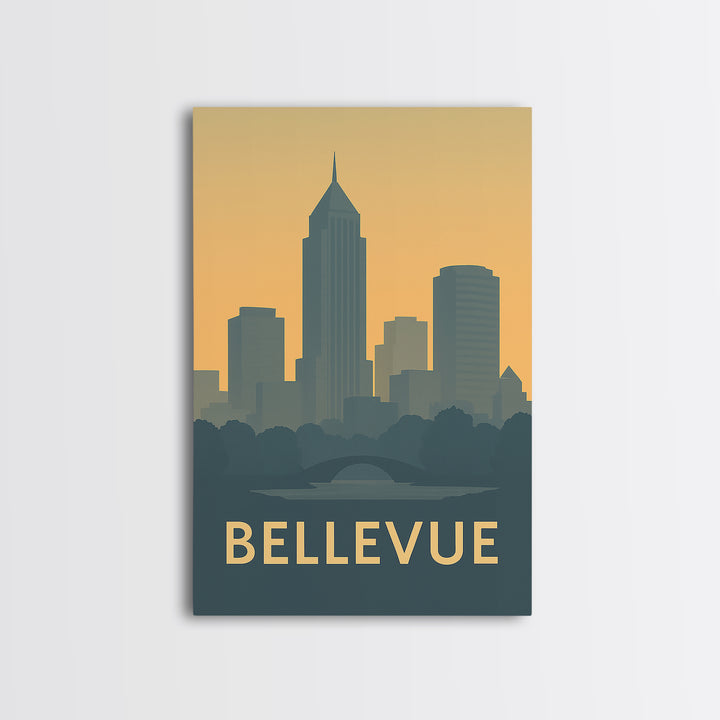 Bellevue Washington Travel Poster, Framed Canvas Print, Minimalist Retro Wall Art, Bellevue City Art, Travel Poster Set, City Art Print