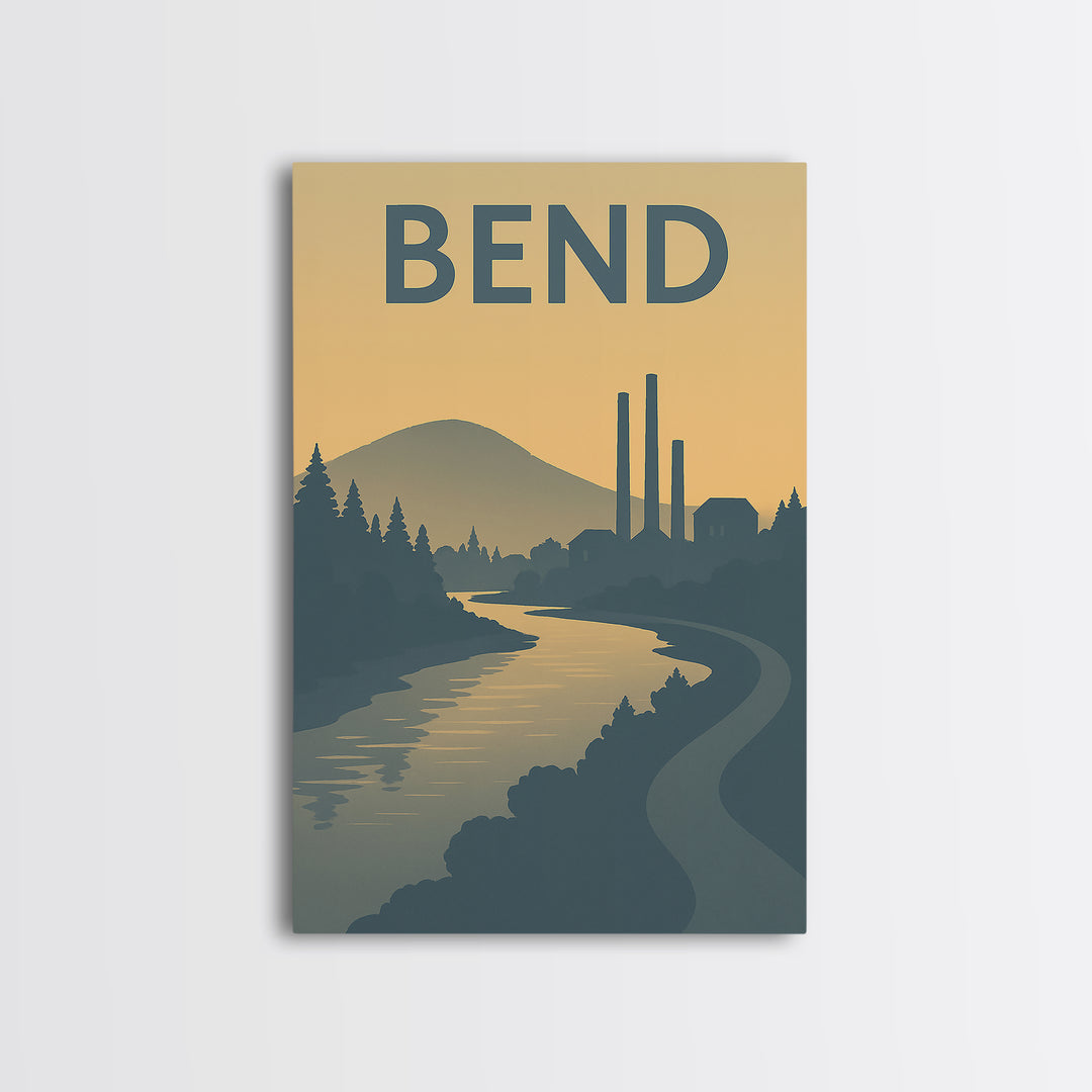 Bend Oregon Travel Poster, Canvas Print, Minimalist Retro Wall Art, Bend Wall Art, Wanderlust Decor, Gift For Travelers, City Art Print